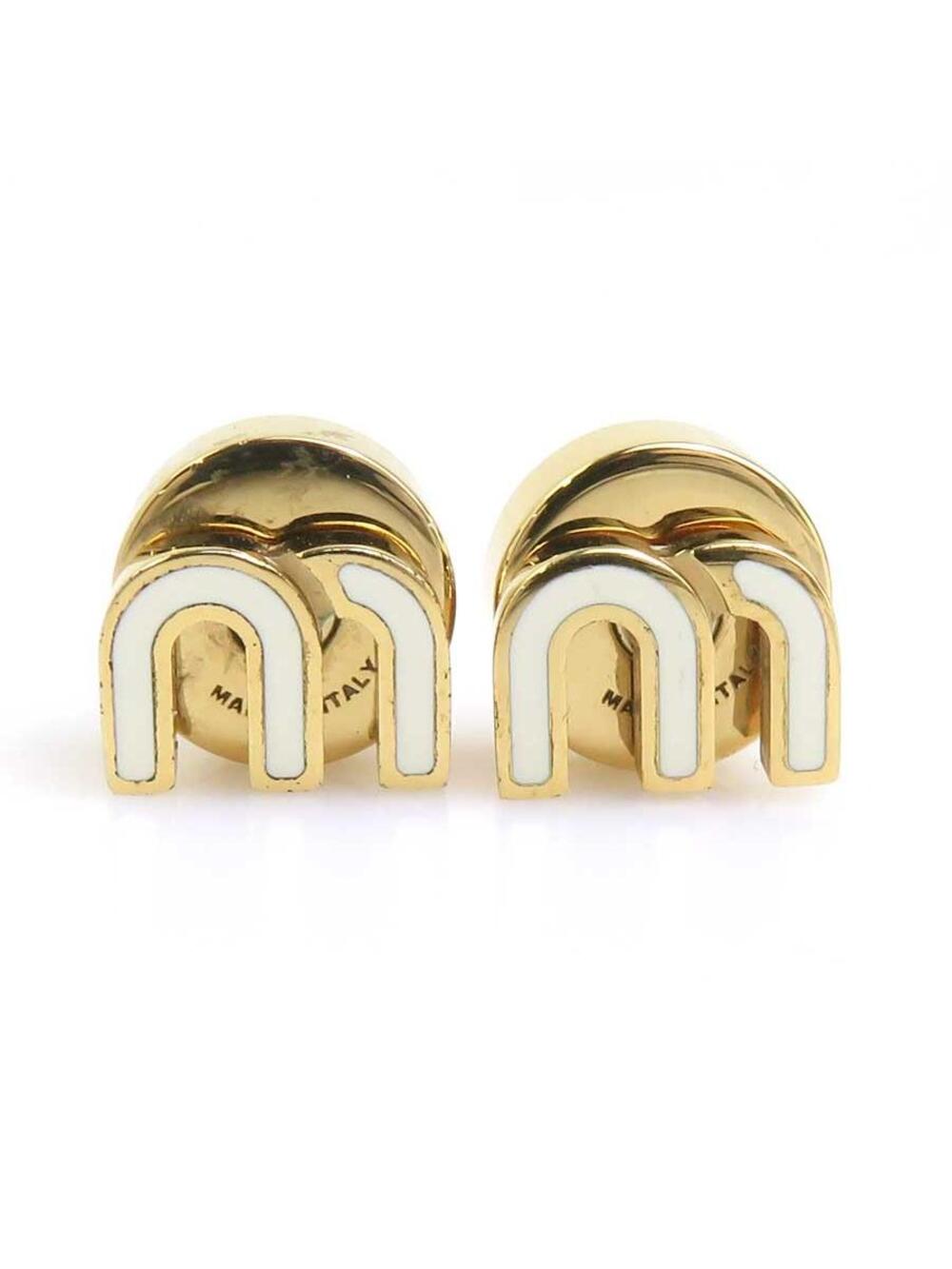 Auth Miumiu Pierce Earrings White/Gold #363547M30B